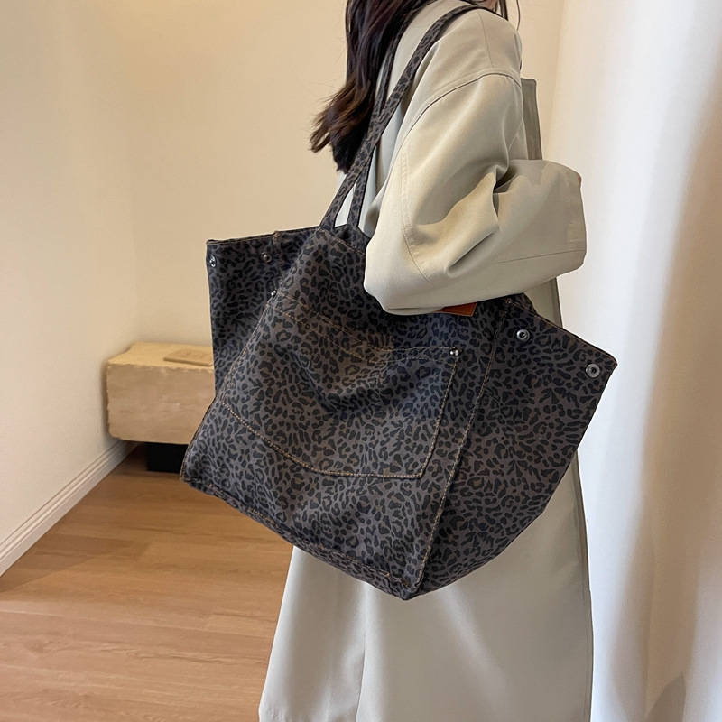 Canvas Tote Designer - Bolso Tote con Estampado de Leopardo,
