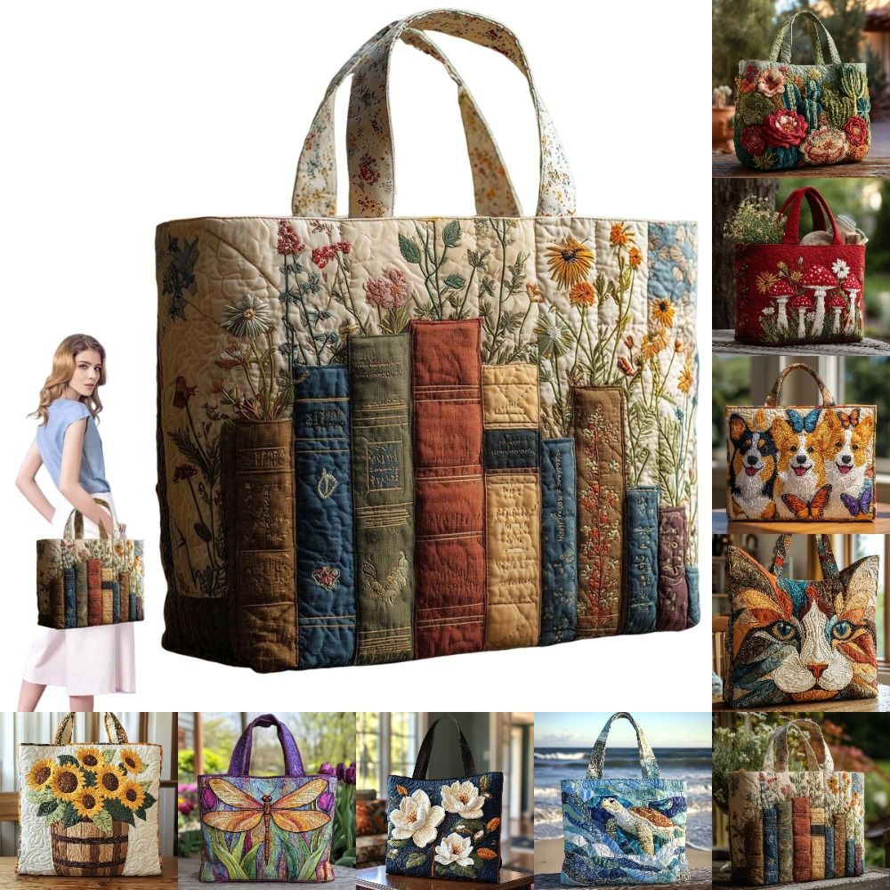 Canvas Tote Designer - Bolso de mano acolchado vintage para